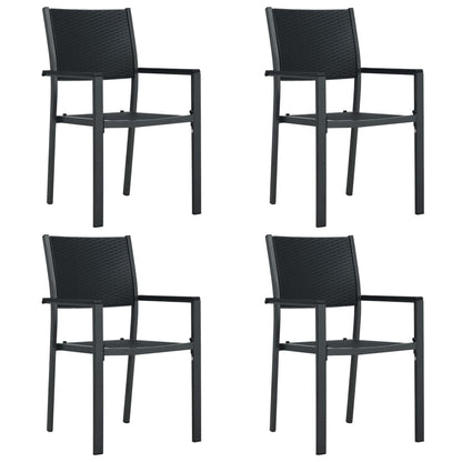 Cadeiras jardim 4 pcs plástico preto aspeto vime