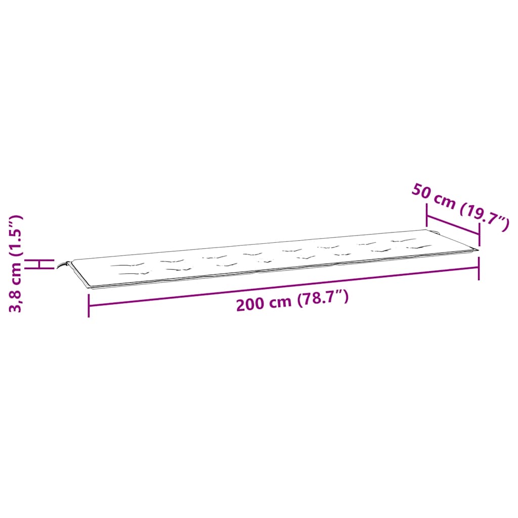Almofadão p/ banco de jardim 200x50x4 cm tecido preto