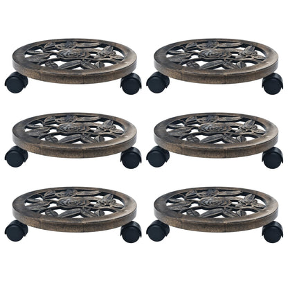 Suportes com rodas para plantas 6 pcs 30 cm plástico bronze