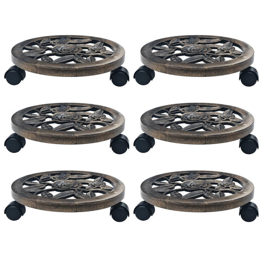 Suportes com rodas para plantas 6 pcs 30 cm plástico bronze