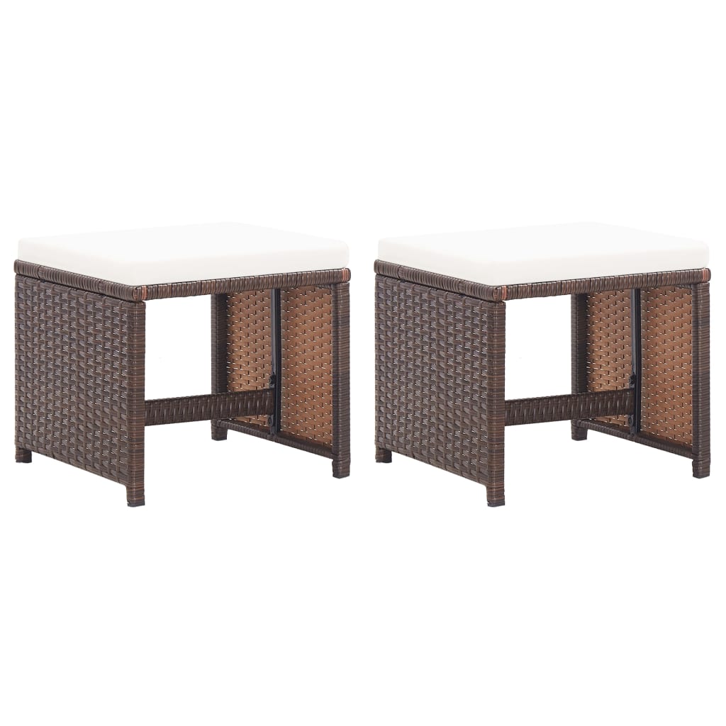Bancos de jardim 2 pcs com almofadões em vime PE castanho