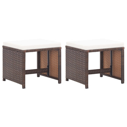 Bancos de jardim 2 pcs com almofadões em vime PE castanho