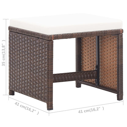Bancos de jardim 2 pcs com almofadões em vime PE castanho