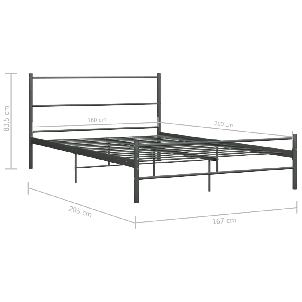 Estrutura de cama metal 160x200 cm cinzento