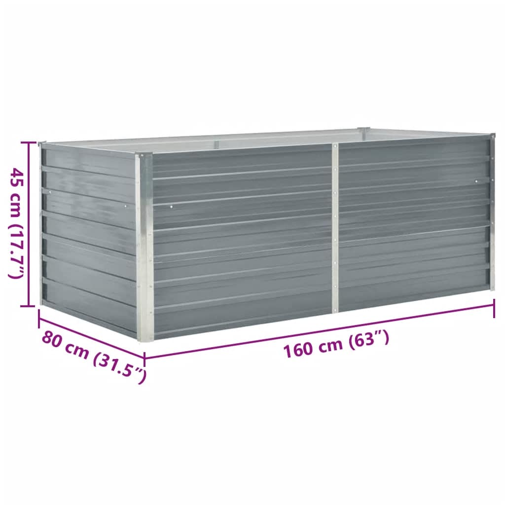 Canteiro de jardim elevado 160x80x45cm aço galvanizado cinzento