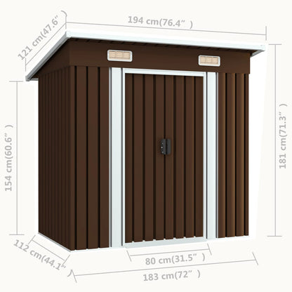 Abrigo de jardim 194x121x181 cm aço castanho