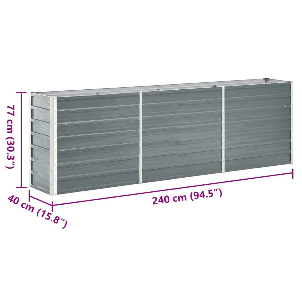 Canteiro elevado de jardim aço galvanizado 240x40x77cm cinzento