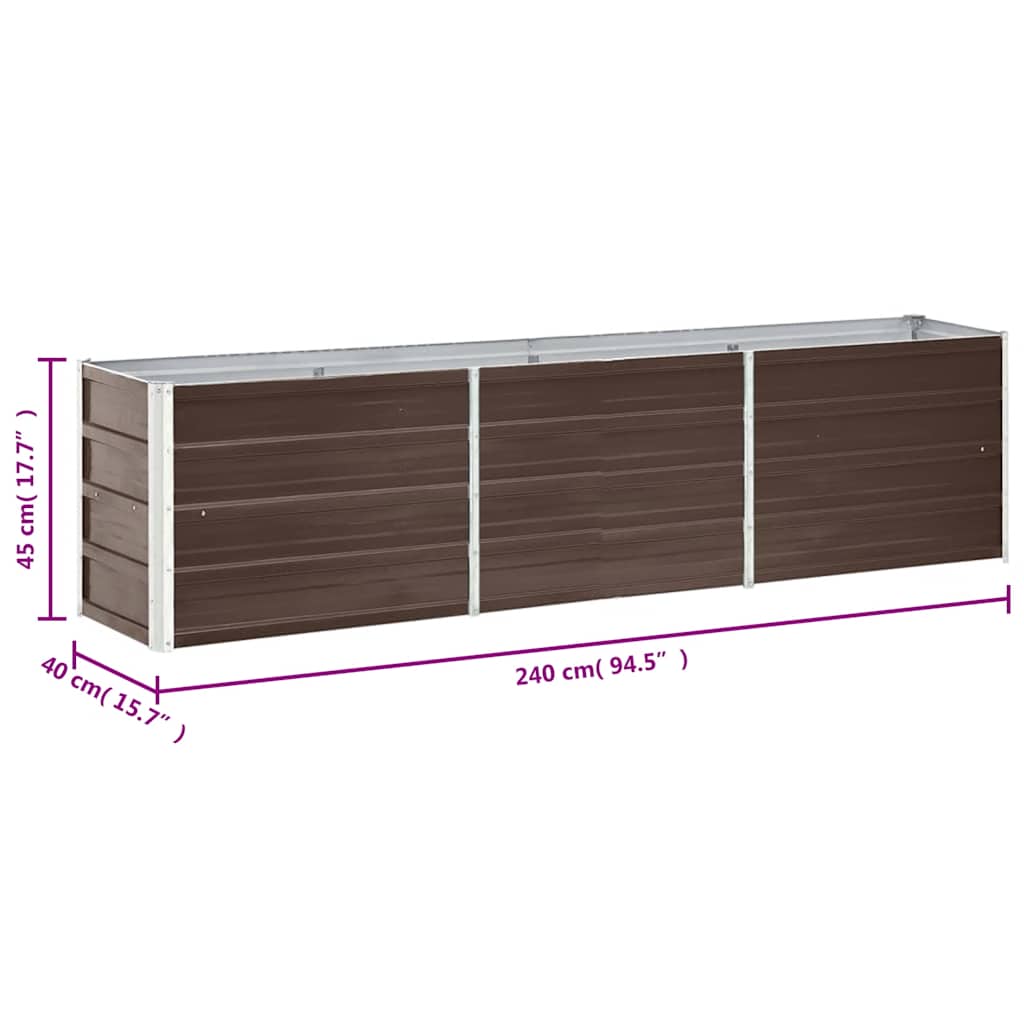 Canteiro elevado de jardim aço galvanizado 240x40x45cm castanho