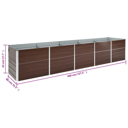 Canteiro elevado jardim aço galvanizado 400x80x45 cm castanho
