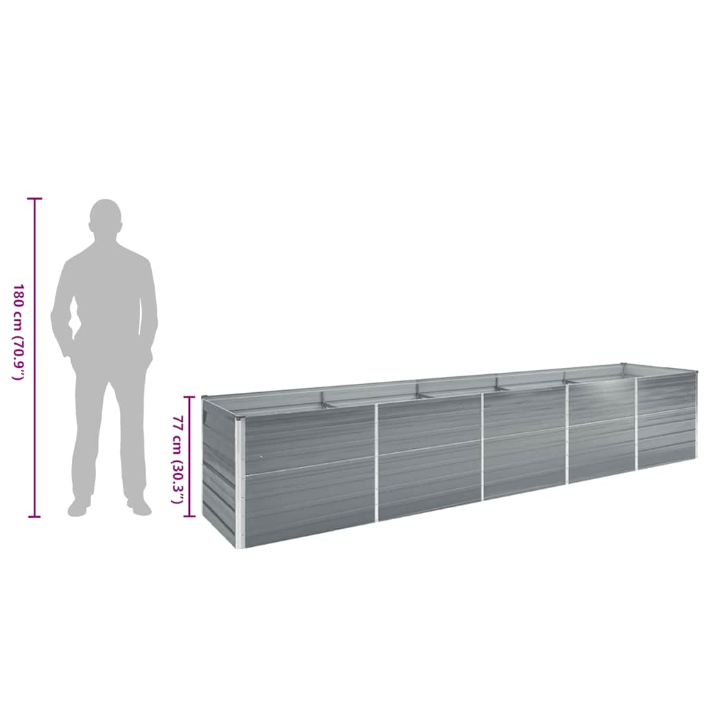 Canteiro elevado de jardim 400x80x77cm aço galvanizado cinzento