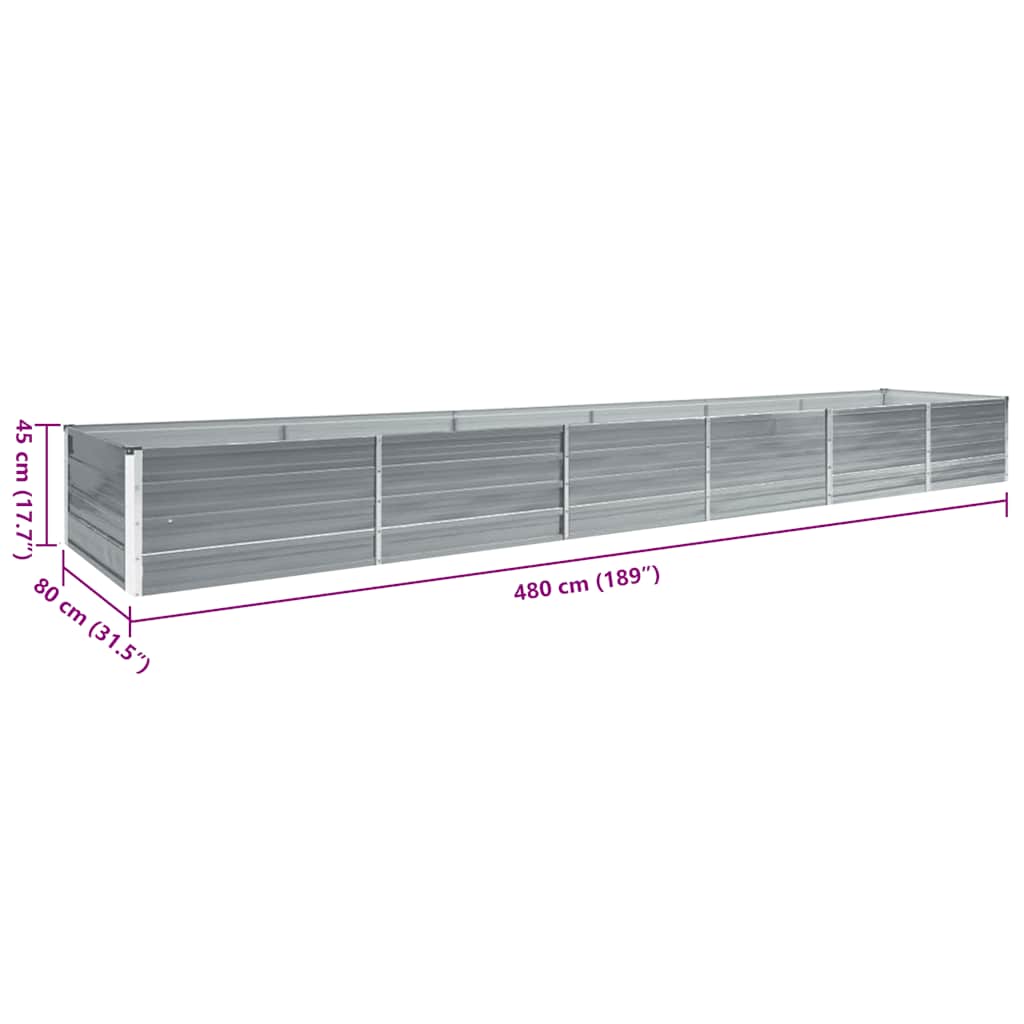 Canteiro elevado de jardim aço galvanizado 480x80x45cm cinzento