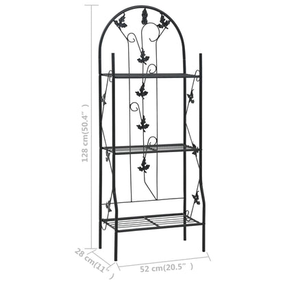 Suporte para plantas com 3 prateleiras 52x28x128 cm ferro preto
