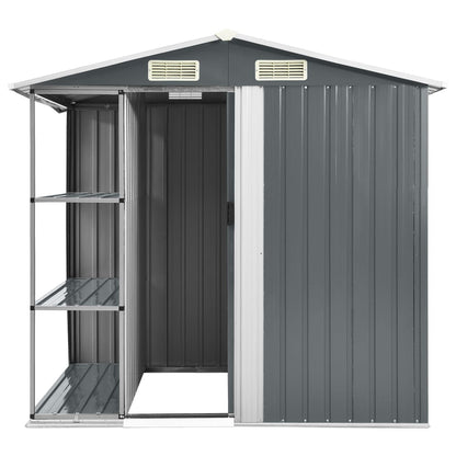 Abrigo de jardim c/ prateleiras 205x130x183 cm ferro cinzento