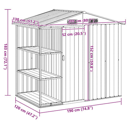 Abrigo de jardim c/ prateleiras 205x130x183 cm ferro cinzento