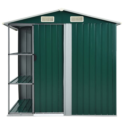 Abrigo de jardim c/ prateleiras 205x130x183 cm ferro verde