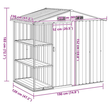 Abrigo de jardim c/ prateleiras 205x130x183 cm ferro verde