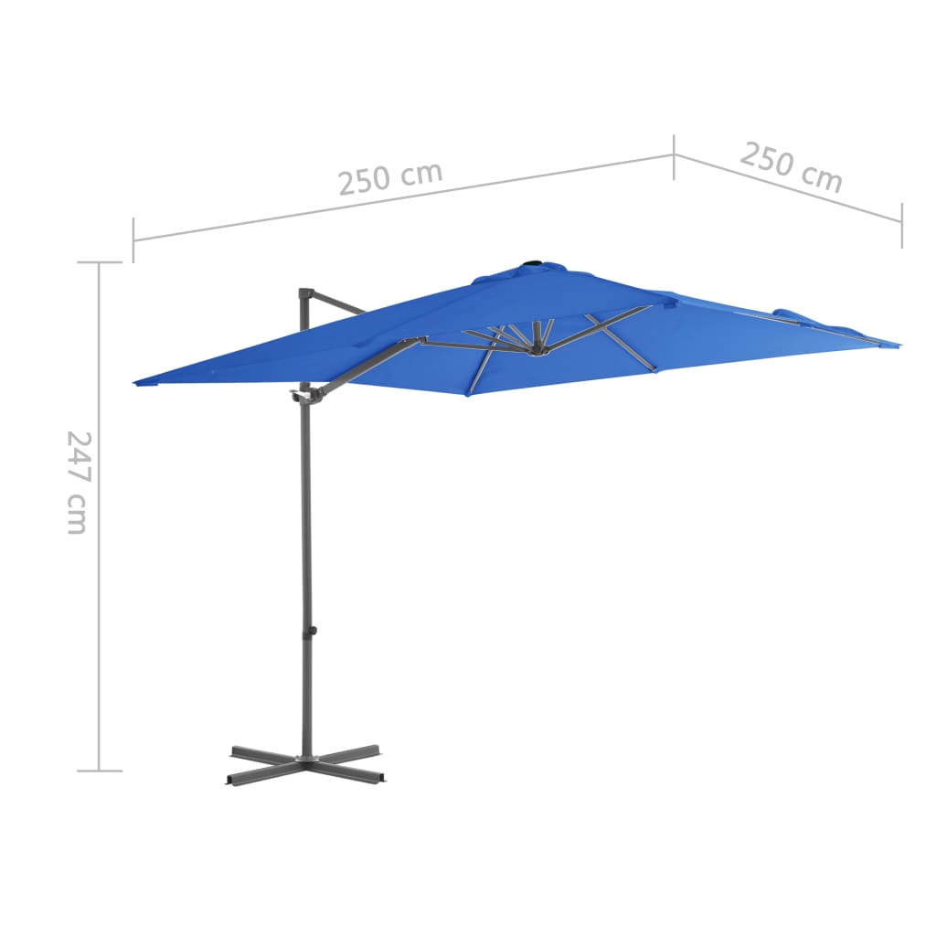 Guarda-sol cantilever com poste de aço 250x250 cm azul ciano