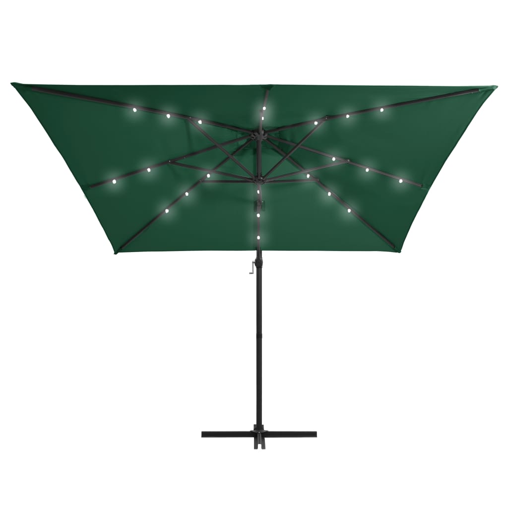 Guarda-sol cantilever c/ luzes LED e poste aço 250x250 cm verde