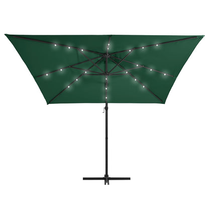 Guarda-sol cantilever c/ luzes LED e poste aço 250x250 cm verde