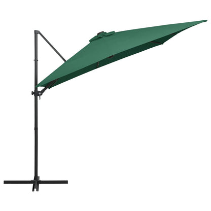 Guarda-sol cantilever c/ luzes LED e poste aço 250x250 cm verde