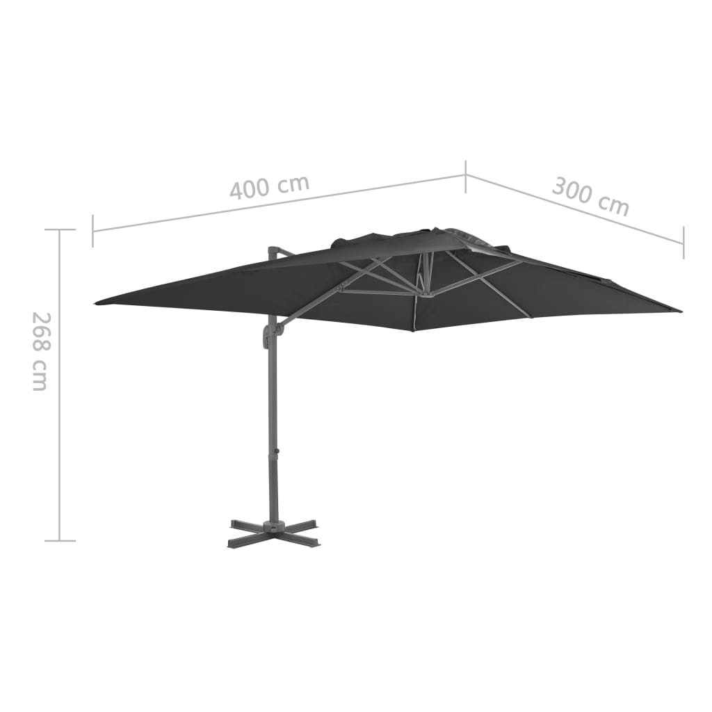 Guarda-sol de jardim cantilever com mastro de alumínio 4x3 m preto
