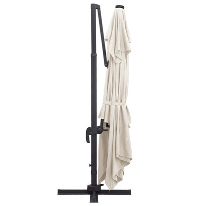 Guarda-sol cantilever luzes LED/poste alumínio 400x300 cm areia