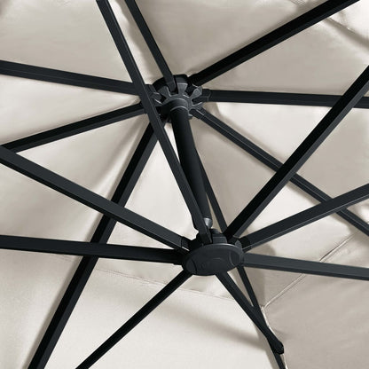 Guarda-sol cantilever luzes LED/poste alumínio 400x300 cm areia