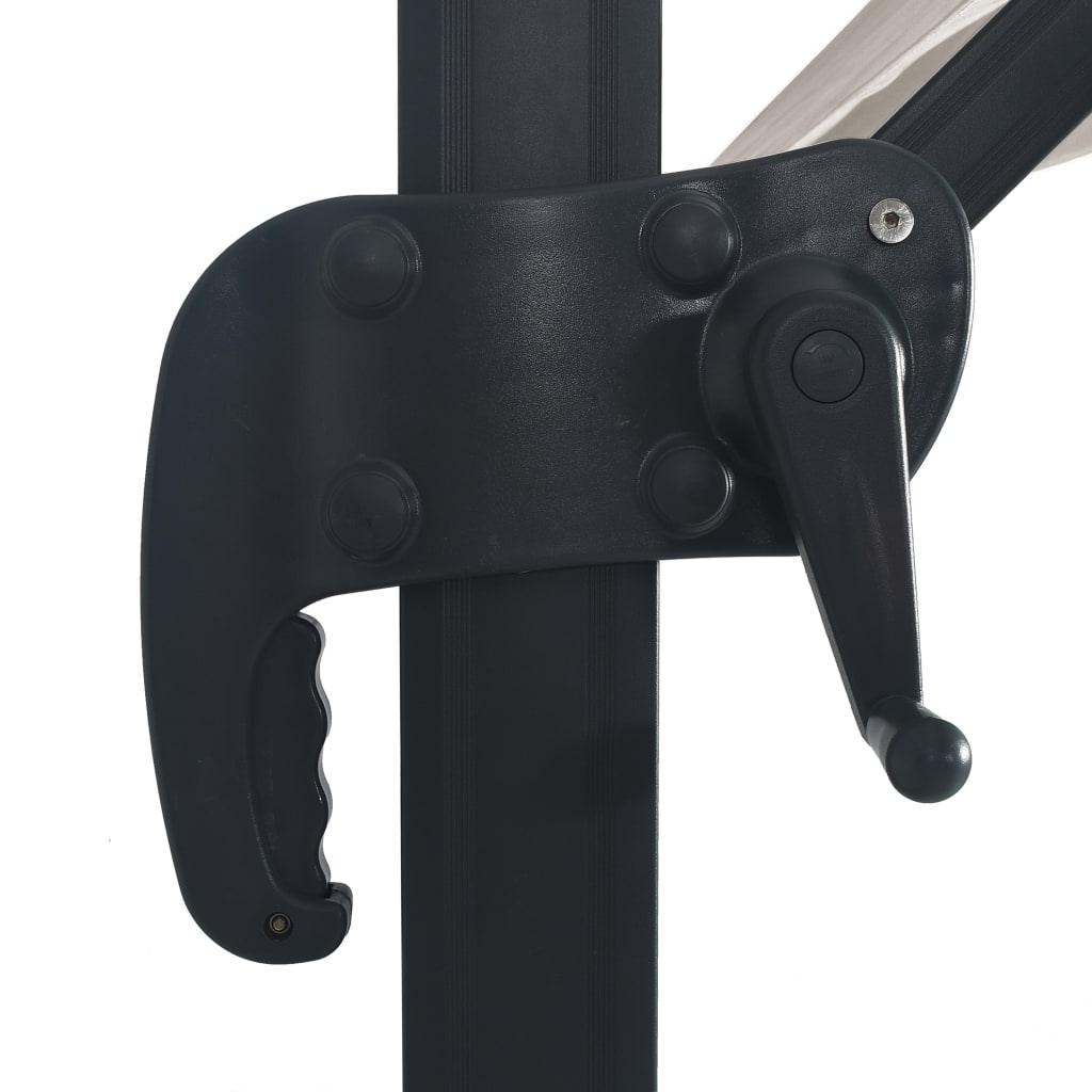 Guarda-sol cantilever luzes LED/poste alumínio 400x300 cm areia