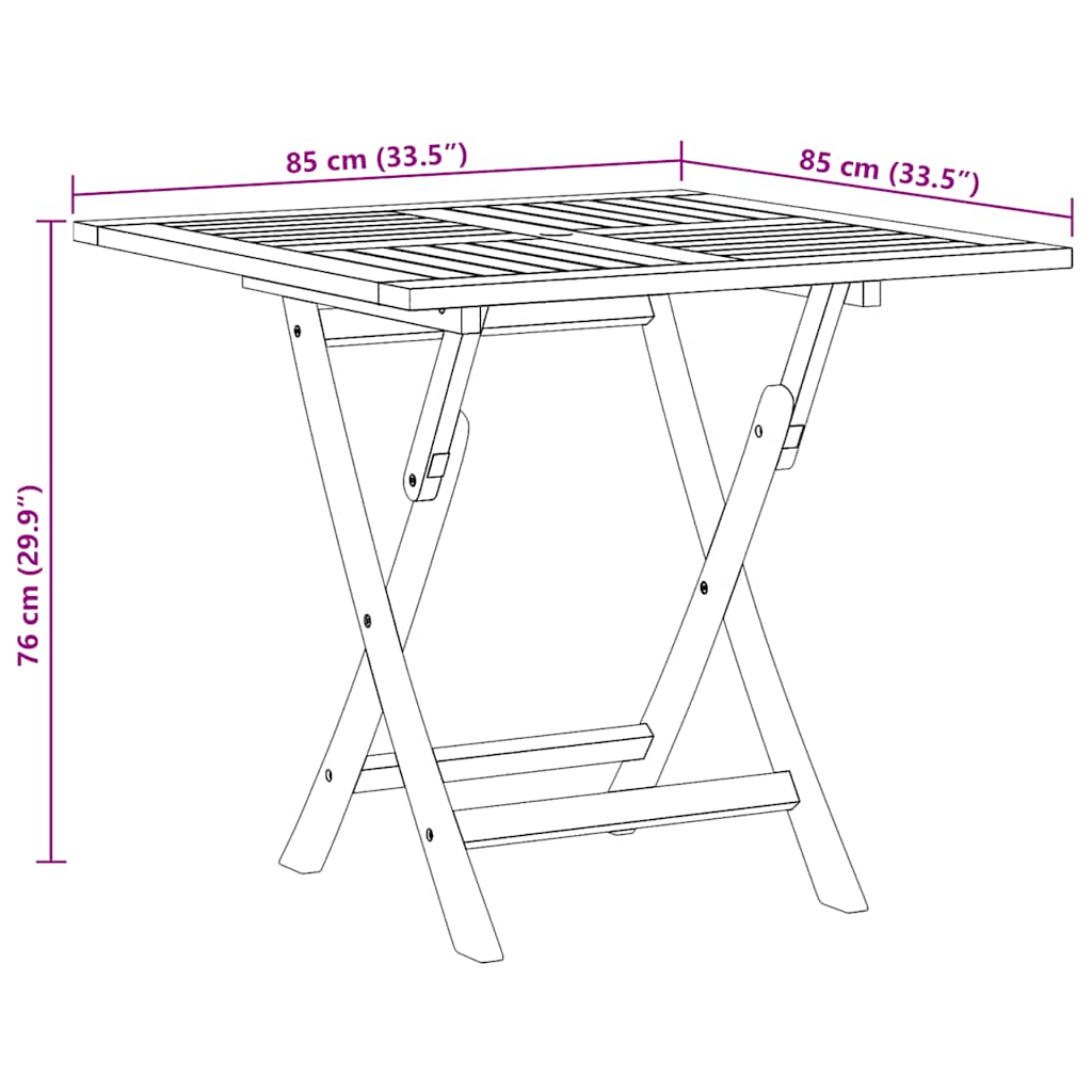 Mesa de jardim dobrável 85x85x76 cm madeira de teca maciça