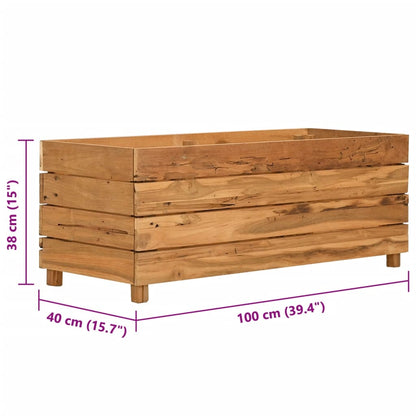 Vaso/floreira 100x40x38 cm madeira de teca reciclada e aço