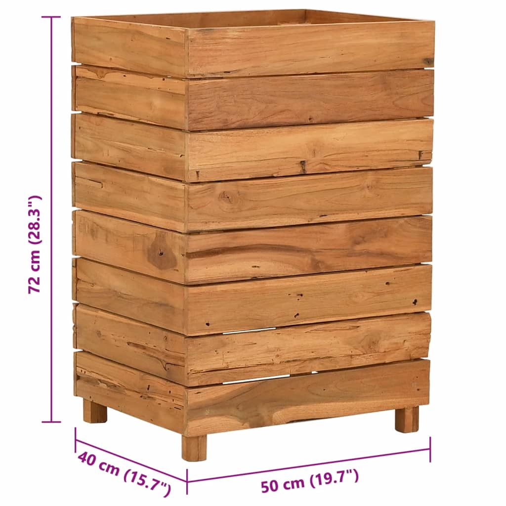Vaso/floreira 50x40x72 cm madeira de teca reciclada e aço