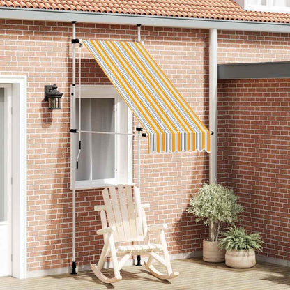 Toldo retrátil manual 100 cm riscas amarelas e azuis