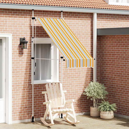 Toldo retrátil manual 100 cm riscas amarelas e azuis