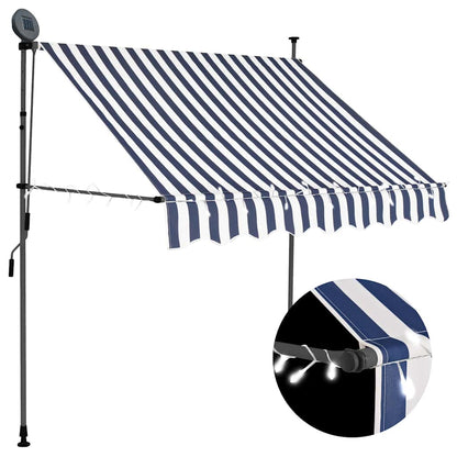 Toldo retrátil manual com LED 200 cm azul e branco