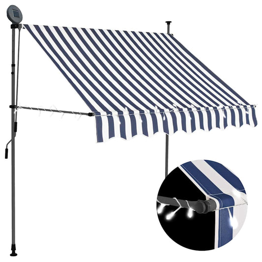 Toldo retrátil manual com LED 200 cm azul e branco