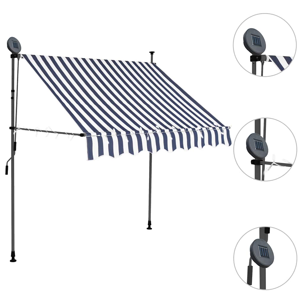 Toldo retrátil manual com LED 200 cm azul e branco
