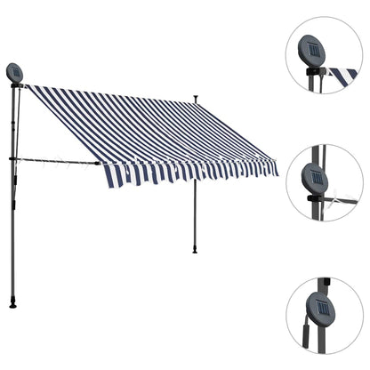Toldo retrátil manual com LED 250 cm azul e branco