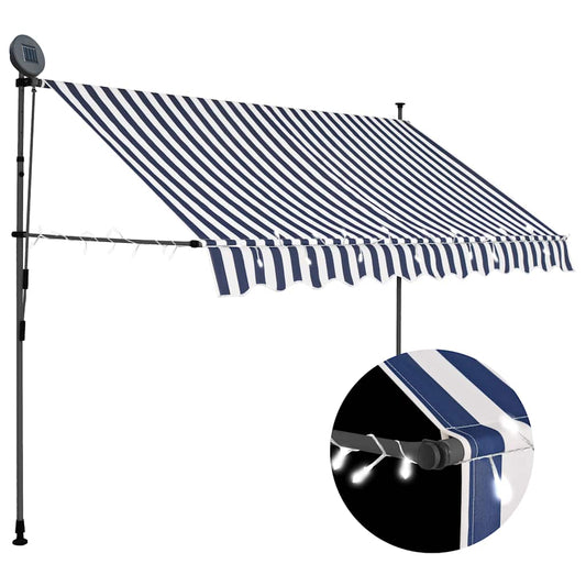 Toldo retrátil manual com LED 300 cm azul e branco