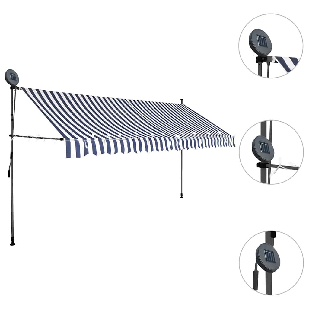 Toldo retrátil manual com LED 350 cm azul e branco