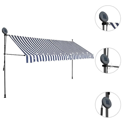 Toldo retrátil manual com LED 350 cm azul e branco