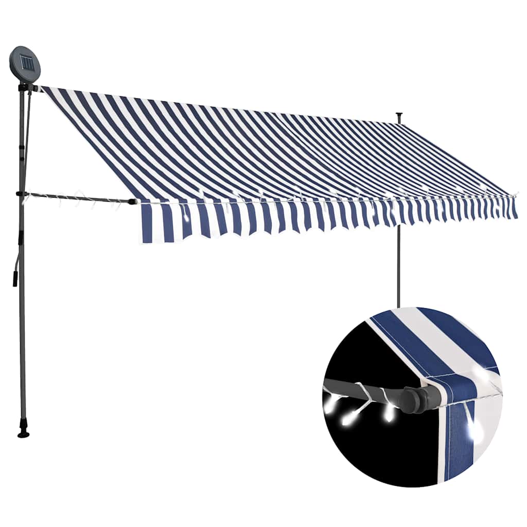 Toldo retrátil manual com LED 400 cm azul e branco