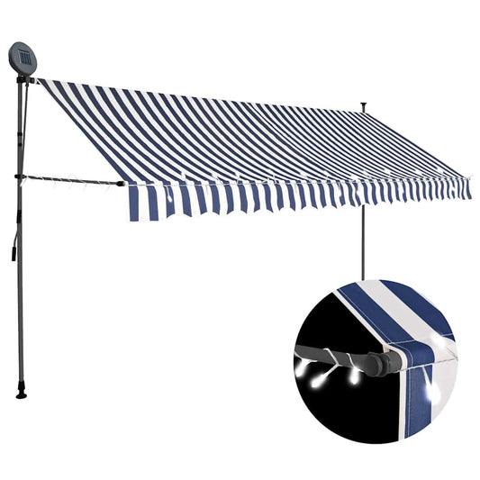 Toldo retrátil manual com LED 400 cm azul e branco