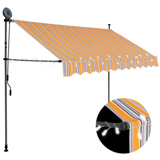 Toldo retrátil manual com LED 300 cm amarelo e azul