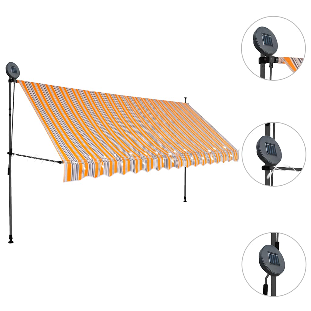 Toldo retrátil manual com LED 350 cm amarelo e azul