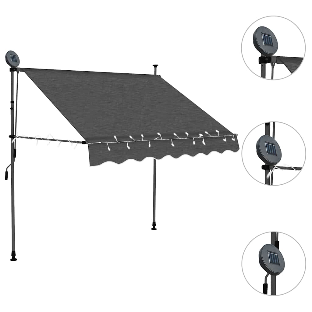 Toldo retrátil manual com LED 150 cm antracite