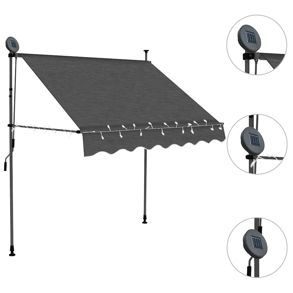 Toldo retrátil manual com LED 200 cm antracite