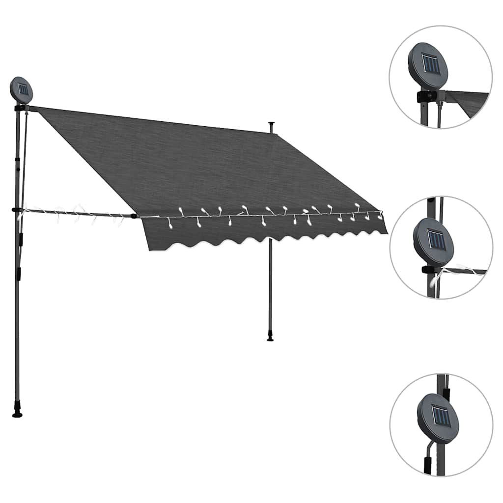 Toldo retrátil manual com LED 300 cm antracite