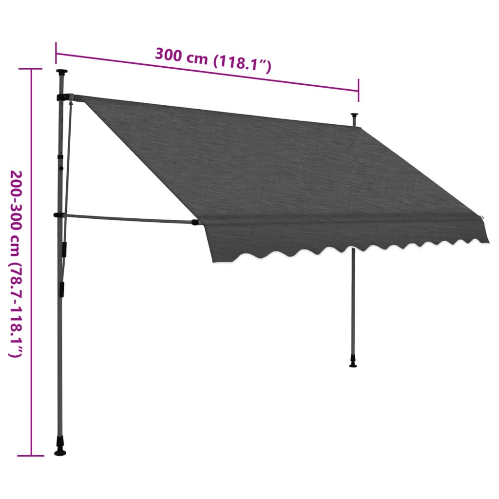Toldo retrátil manual com LED 300 cm antracite