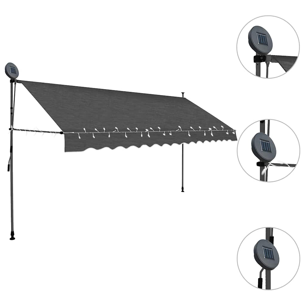 Toldo retrátil manual com LED 350 cm antracite