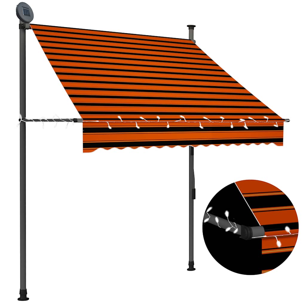 Toldo retrátil manual com LED 150 cm laranja e castanho